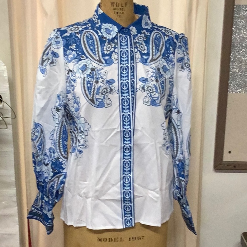 Blue and White Paisley Blouse